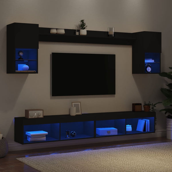 6-osainen LED TV-kaappisarja musta tekninen puu