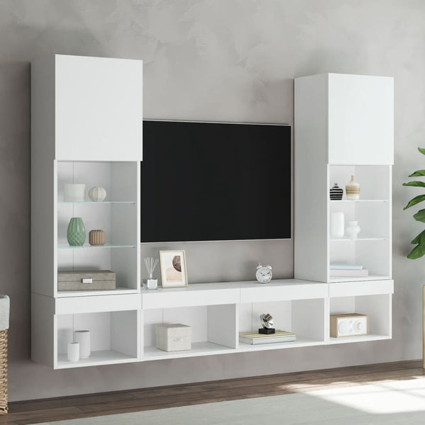 Valkoinen LED TV-kaappisarja 5-osainen teknisestä puusta