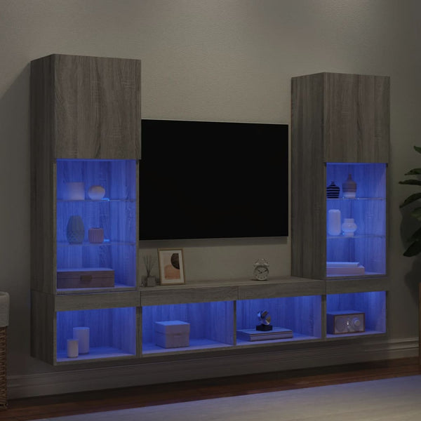 5-osainen LED TV-kaappisarja harmaa Sonoma tekninen puu
