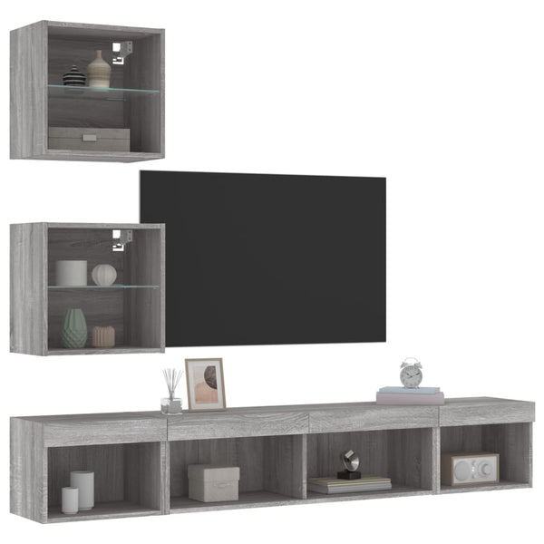 5-osainen LED TV-kaappisarja harmaa Sonoma tekninen puu