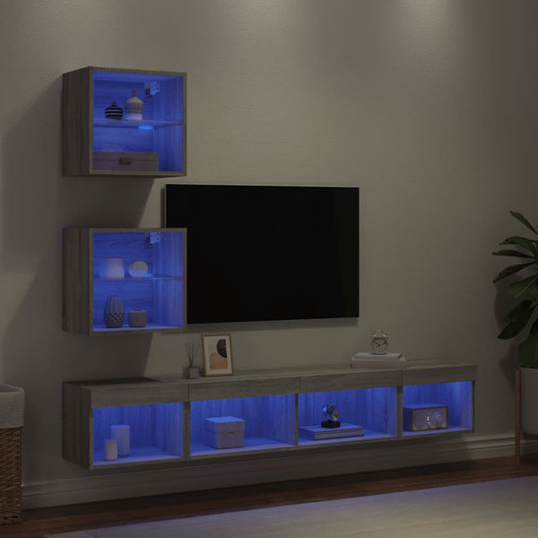 5-osainen LED TV-kaappisarja harmaa Sonoma tekninen puu