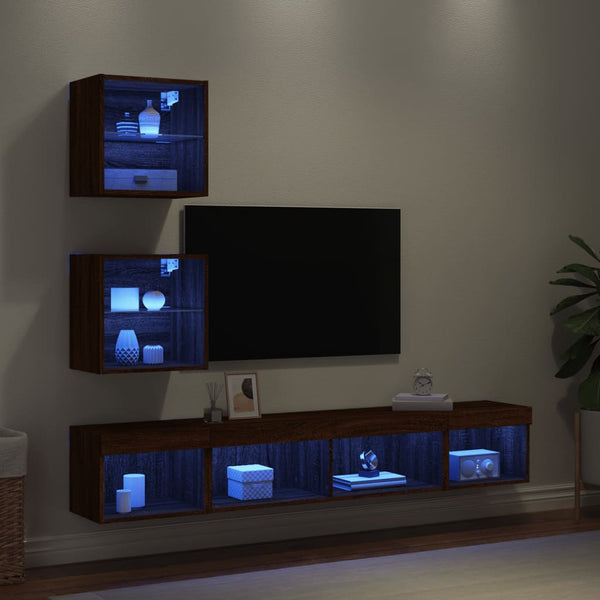 5-osainen LED TV-kaappisarja ruskea tammi tekninen puu