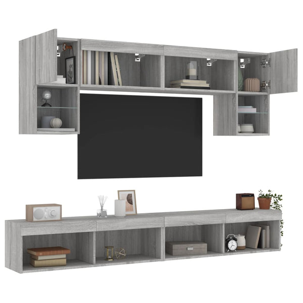 6-osainen LED TV-kaappisarja harmaa Sonoma tekninen puu