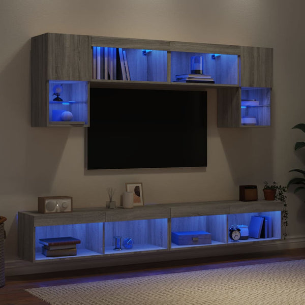6-osainen LED TV-kaappisarja harmaa Sonoma tekninen puu