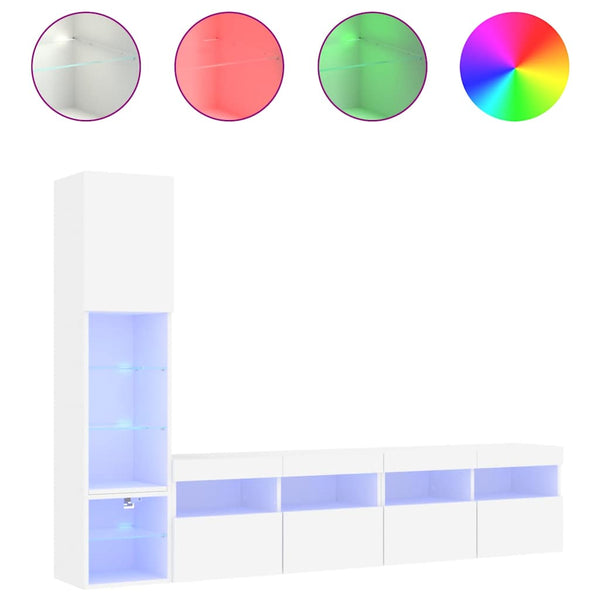 4-osainen teknisestä puusta valmistettu valkoinen LED TV-kaappisarja