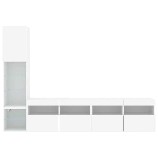 4-osainen teknisestä puusta valmistettu valkoinen LED TV-kaappisarja