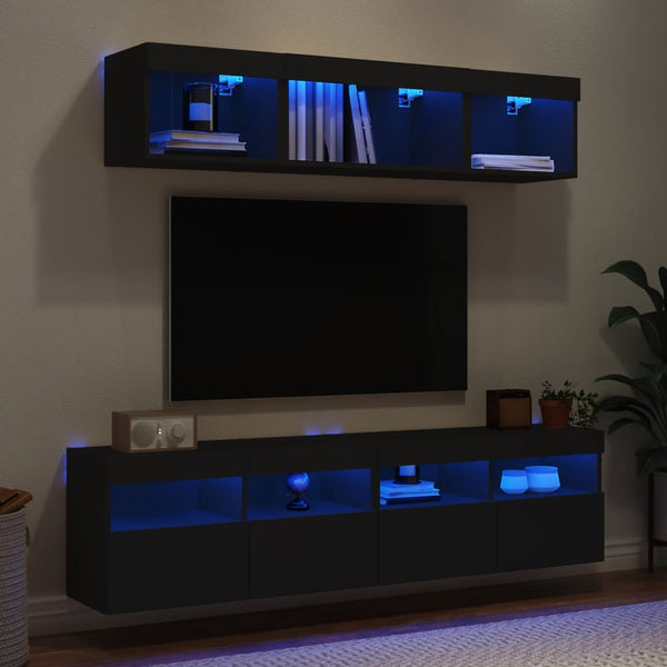 5-osainen LED TV-kaappisarja musta tekninen puu