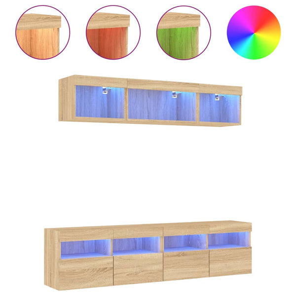 LED TV-kaappi 5-osainen teknisestä puusta Sonoma-tammessa