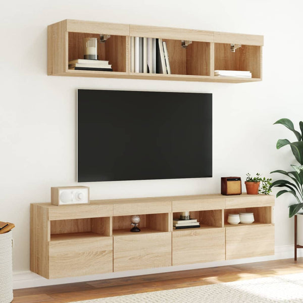 LED TV-kaappi 5-osainen teknisestä puusta Sonoma-tammessa