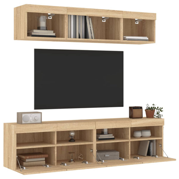LED TV-kaappi 5-osainen teknisestä puusta Sonoma-tammessa