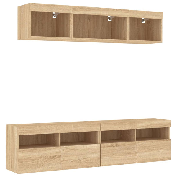 LED TV-kaappi 5-osainen teknisestä puusta Sonoma-tammessa