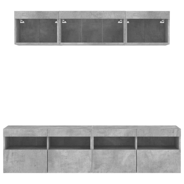 5-osainen teknisestä puusta valmistettu LED TV-kaappisarja betoninharmaana