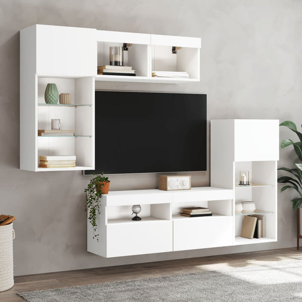 5-osainen LED TV-kaappisarja valkoinen tekninen puu