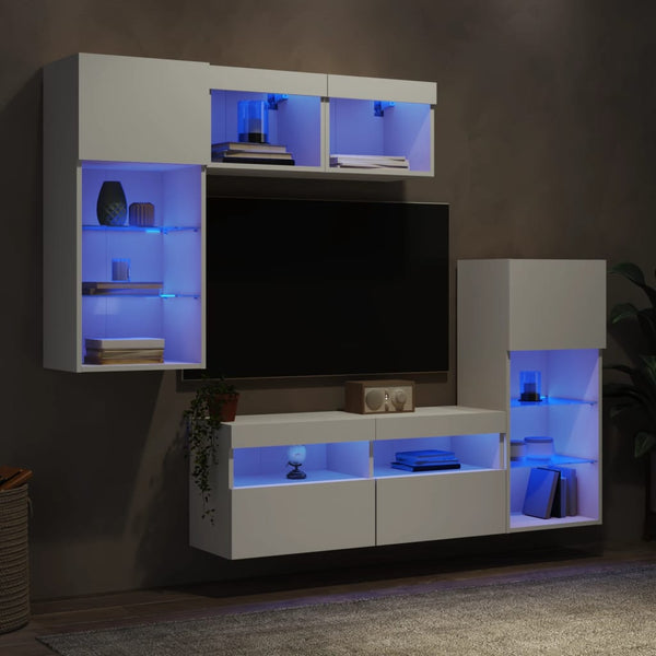 5-osainen LED TV-kaappisarja valkoinen tekninen puu