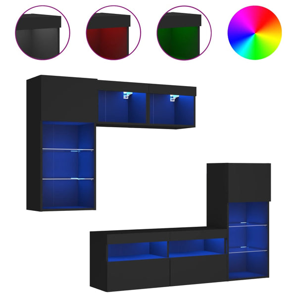 5-osainen LED TV-kaappisarja musta tekninen puu