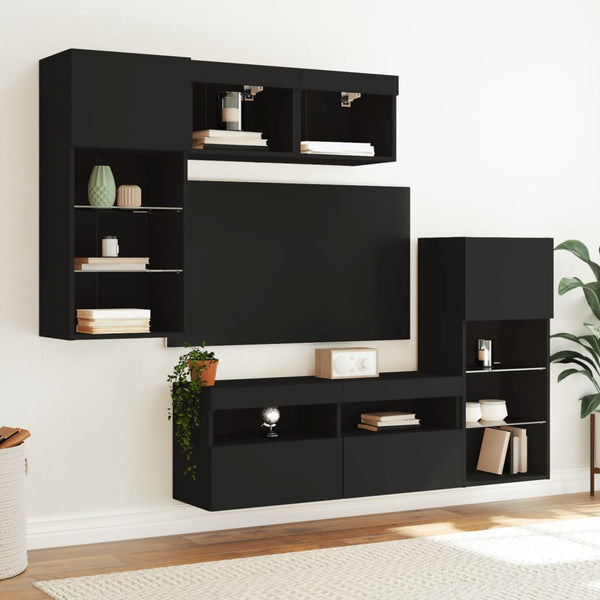 5-osainen LED TV-kaappisarja musta tekninen puu