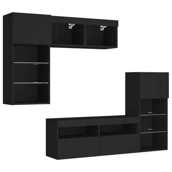 5-osainen LED TV-kaappisarja musta tekninen puu