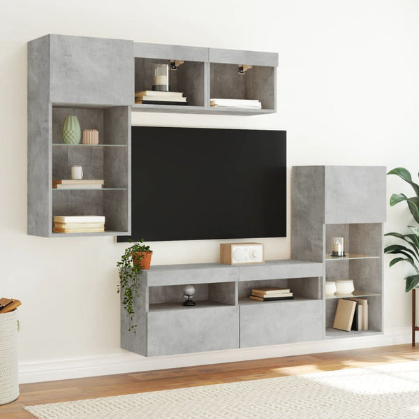 5-osainen LED TV-kaappisarja betoninharmaa tekninen puu