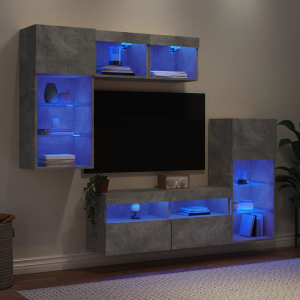5-osainen LED TV-kaappisarja betoninharmaa tekninen puu