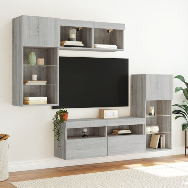 5-osainen LED TV-kaappisarja harmaa Sonoma tekninen puu