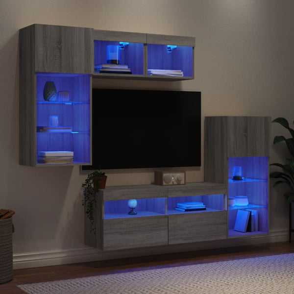 5-osainen LED TV-kaappisarja harmaa Sonoma tekninen puu