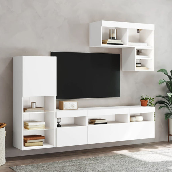 6-osainen LED TV-kaappisarja valkoinen tekninen puu