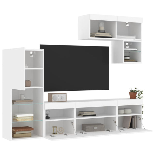 6-osainen LED TV-kaappisarja valkoinen tekninen puu