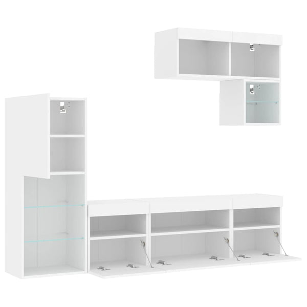 6-osainen LED TV-kaappisarja valkoinen tekninen puu