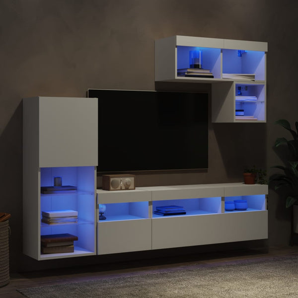6-osainen LED TV-kaappisarja valkoinen tekninen puu