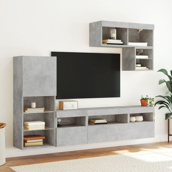 6-osainen LED TV-kaappisarja betoninharmaa tekninen puu