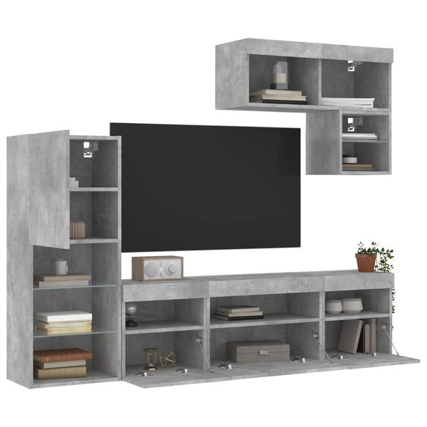 6-osainen LED TV-kaappisarja betoninharmaa tekninen puu