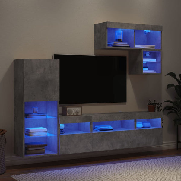 6-osainen LED TV-kaappisarja betoninharmaa tekninen puu