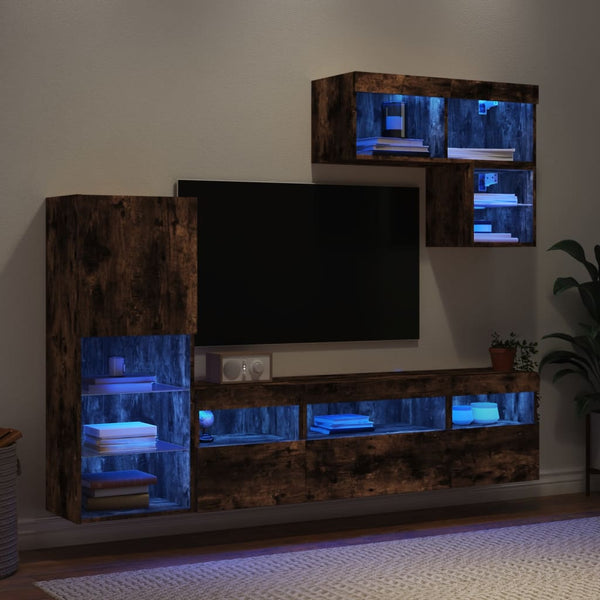 6-osainen LED TV-kaappisarja savutammi tekninen puu