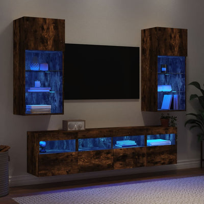 5-osainen LED TV-kaappisarja savutammi tekninen puu