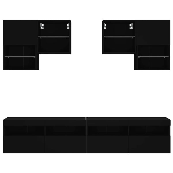 6-osainen TV-seinäkaappisarja LED-valoilla musta