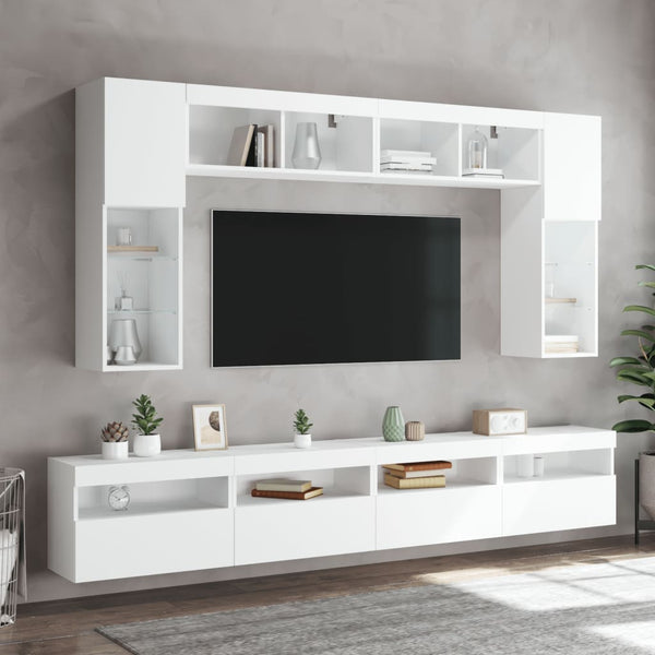8-osainen TV-seinäkaappisarja LED-valoilla valkoinen
