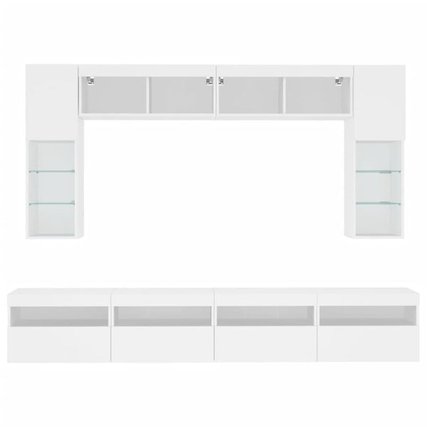 8-osainen TV-seinäkaappisarja LED-valoilla valkoinen