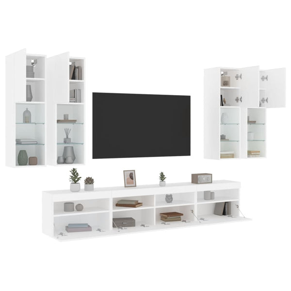 7-osainen TV-seinäkaappisarja LED-valoilla valkoinen