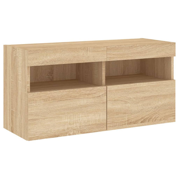 7-osainen TV-seinäkaappisarja LED-valoilla Sonoma-tammi