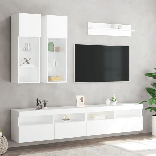 6-osainen TV-seinäkaappisarja LED-valoilla valkoinen