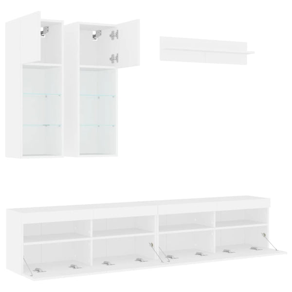6-osainen TV-seinäkaappisarja LED-valoilla valkoinen