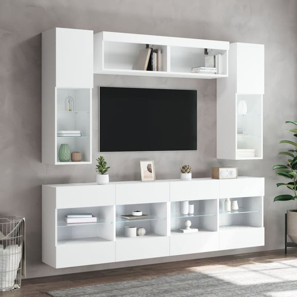 6-osainen TV-seinäkaappisarja LED-valoilla valkoinen