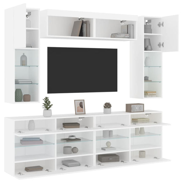 6-osainen TV-seinäkaappisarja LED-valoilla valkoinen