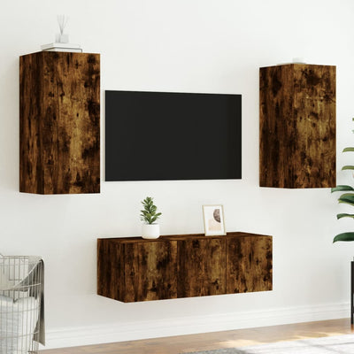 4-osainen LED TV-kaappisarja savutammi tekninen puu