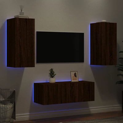 4-osainen LED TV-kaappisarja ruskea tammi tekninen puu