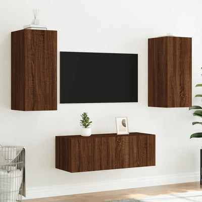 4-osainen LED TV-kaappisarja ruskea tammi tekninen puu