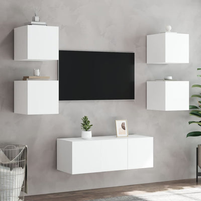 6-osainen LED TV-kaappisarja valkoinen tekninen puu