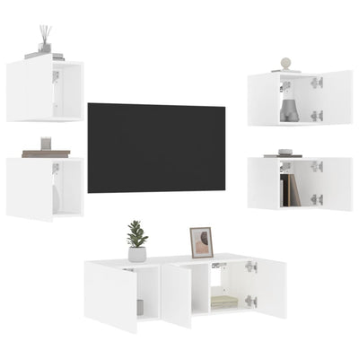 6-osainen LED TV-kaappisarja valkoinen tekninen puu