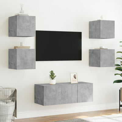 6-osainen LED TV-kaappisarja betoninharmaa tekninen puu