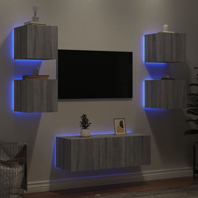 6-osainen LED TV-kaappisarja harmaa Sonoma tekninen puu